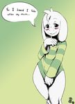  2015 anthro asriel_dreemurr blush bottomless byondrage caprine clothed clothing colored cute dialogue edit english_text girly goat hi_res male mammal solo speech_bubble text undertale video_games wide_hips 