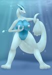  absurd_res anthro big_breasts blue_eyes breast_grab breasts bubble female hand_on_breast hi_res legendary_pok&eacute;mon looking_at_viewer lugia nintendo nipples nude open_mouth pok&eacute;mon pussy smile solo standing testowepiwko thick_tail tongue underwater video_games water 