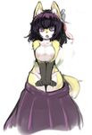  anthro big_breasts breasts canine clothing digital_media_(artwork) female flower fox hair hieda_no_akyuu mammal nipples open_mouth plant post_transformation purple_eyes shocked skirt solo surprise sweat sweatdrop toribako touhou underwear 