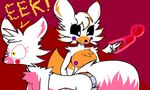  2016 animatronic anthro breasts canine dialogue digital_media_(artwork) duo e-01_(artist) english_text female five_nights_at_freddy&#039;s five_nights_at_freddy&#039;s_2 five_nights_at_freddy&#039;s_world fox fur lolbit_(fnaf) machine mammal mangle_(fnaf) nipples nude penis pussy robot simple_background smile text video_games 