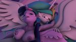  3d_(artwork) anthro anthrofied bed bite breast_grab breasts cgi crown digital_media_(artwork) ear_biting erect_nipples feathers female female/female friendship_is_magic fucked_silly fur group group_sex hair hand_on_breast holding_breast lying multicolored_hair my_little_pony nipples on_back on_bed orgasm_face princess_celestia_(mlp) princess_luna_(mlp) purple_eyes purple_feathers purple_fur purple_hair sex sosoft source_filmmaker threesome tongue tongue_out twilight_sparkle_(mlp) white_feathers white_fur white_sclera wings 