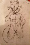  =3 abs athletic belly blinking crotch dragon fingers future_card_buddyfight hair helmet horn invalid_tag kawai lizards_tail looking_at_viewer male muscular nude one_eye_closed pointy_hair pointy_horns reptile scalie sketch solo tall_hair tongue tongue_out wide_hips wolfybuns 