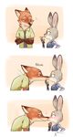  &lt;3 anthro canine cute disney duo female fox fur ganym0 grey_fur hi_res judy_hopps lagomorph long_ears love male mammal nick_wilde nom orange_fur pocky rabbit shy size_difference zootopia 