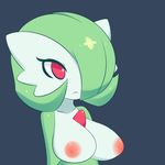  anthro big_breasts breasts clothed clothing female gardevoir green_hair hair hair_over_eyes inverted_nipples jcdr nintendo nipples nougat pok&eacute;mon red_eyes solo topless video_games 