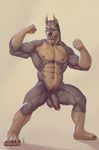  abs anthro balls biceps black_nose cain canine doberman dog fight_pose flaccid grin hi_res humanoid_penis jairus male mammal muscular muscular_male nipples nude pecs penis pose rrowdybeast smile solo uncut vein 