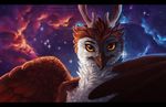  ambiguous_gender antlers avian bird detailed_background horn khezix looking_at_viewer male owl owlalope_(character) space star 