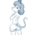  anthro bloomers blue_theme clothed clothing eyelashes female hair lonbluewolf looking_back mammal marsupial maude opossum solo the_tale_of_jasper_gold topless 