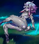  2016 anthro blue_eyes breasts butt caprine detailed_background digitigrade featureless_breasts featureless_crotch female fur grey_fur hair hi_res hooves kindred_(lol) lamb_(lol) league_of_legends long_ears long_hair looking_at_viewer mammal navel nude sheep signhereplease simple_background slim small_breasts solo spirit thick_thighs tuft video_games white_background white_hair 