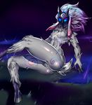  2016 absurd_res anthro blue_eyes breasts butt caprine detailed_background digitigrade featureless_breasts featureless_crotch female fur grey_fur hair hi_res hooves kindred_(lol) lamb_(lol) league_of_legends long_ears long_hair looking_at_viewer mammal mask navel nude sheep signhereplease slim small_breasts solo spirit thick_thighs tuft video_games white_hair 