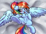  blue_fur blush elzzombie equine feathered_wings feathers female feral friendship_is_magic fur hair heavymetalbronyyeah hi_res mammal multicolored_hair my_little_pony pegasus pussy rainbow_dash_(mlp) rainbow_hair solo spread_legs spreading tongue tongue_out wings 