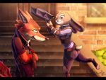  2016 anthro canine clothing digital_media_(artwork) disney female fox fur hi_res janjin192 judy_hopps lagomorph male mammal nick_wilde police rabbit spoiler uniform zootopia 