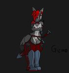  absurd_res armor belt big_butt black_sclera butt canine clothed clothing dagger dog female fur grey_fur hair hi_res husky mammal melee_weapon pussy red_hair red_iris shin_guards skimpy sword unconvincing_armor weapon wide_hips 