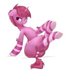  absurd_res clothing equine fan_character female feral fur hair half-closed_eyes hi_res horn legwear mammal my_little_pony panties pink_fur pink_hair simple_background smile socks solo striped_legwear striped_panties striped_socks stripes underwear unicorn vertiliago white_background 