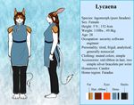  2016 abstract_background anthro brown_fur brown_hair claws clothed clothing english_text faraden female fur hair lagomorph lycaena mammal model_sheet multicolored_fur orange_eyes rabbit ratte ribbons solo text white_fur 