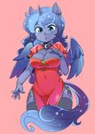 anthro blue_eyes blue_hair breasts chinese_clothing chinese_dress cleavage clothed clothing cutie_mark dress equine friendship_is_magic hair hand_on_breast horn legwear mammal moon my_little_pony open_mouth pink_background princess_luna_(mlp) shepherd0821 simple_background standing star teeth thigh_highs tongue winged_unicorn wings 