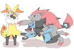  ambiguous_gender black_fur blue_fur braixen claws fur hair inner_ear_fluff lucario magazine nintendo orange_fur pok&eacute;mon red_hair retsuo video_games white_fur zoroark 