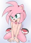  2016 absurd_res amy_rose anthro areola black_nose boots breasts clothing eyelashes female footwear fur green_eyes hair headband hedgehog hi_res mammal mdgusty nipples nude open_mouth pink_body pink_hair short_hair simple_background sitting solo sonic_(series) tongue tongue_out video_games 