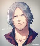  artist_name beard copyright_name dante_(devil_may_cry) dated devil_may_cry devil_may_cry_5 facial_hair grey_hair jacket kuren male_focus red_jacket solo wrinkles 