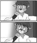  anthro cat clothing davidsanchan dialogue digital_media_(artwork) disembodied_hand duo endtown english_text feline greyscale hair male mammal meme microphone monochrome parody shirt solo_focus text wally_wallechinsky whiskers 