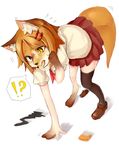  aburaage canine clothed clothing female fox hand_on_face legwear mammal open_mouth paws school_uniform skirt solo thigh_highs tofu tongue tongue_out transformation uniform yellow_eyes あしっえづば 