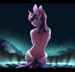  2016 anthro anthrofied bare_back equine female friendship_is_magic fur hair hi_res horn long_hair looking_at_viewer looking_back mammal multicolored_hair my_little_pony night outside purple_fur rear_view sitting smile solo sourspot twilight_sparkle_(mlp) unicorn 