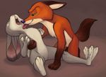  2016 canine disney duo embrace featureless_crotch female flat_chested fox fur green_eyes grey_fur interspecies judy_hopps lagomorph licking maegsker male male/female mammal motion_blur nick_wilde nude open_mouth pink_nose predator/prey_relations rabbit red_fur teeth tongue tongue_out zootopia 