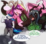  2016 alternate_species anthro anthrofied areola avante92 big_breasts blue_hair breasts clothed clothing dialogue dragon english_text equine female friendship_is_magic group hair hi_res horn male mammal multicolored_hair my_little_pony nipples nude open_mouth princess_cadance_(mlp) queen_chrysalis_(mlp) running shining_armor_(mlp) text two_tone_hair unicorn wings 