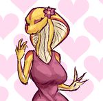  clothed clothing eyes_closed eyeshadow female flower heart_background low_res makeup mediocre_scrublord patterned_background pink_background plant red_scales reptile scales scalie simple_background snake video_games viper_(x-com) white_scales x-com yellow_scales 