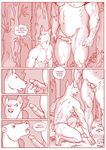  bear black_and_white campfire canine clearing clothing comic duo english_text erection forest furronika hi_res log male mammal monochrome nipples penis speech_bubble text tree wood 