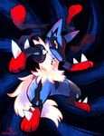  ambiguous_gender black_fur blue_fur fur hyenafu lucario mega_evolution mega_lucario nintendo pok&eacute;mon red_eyes red_fur spikes video_games yellow_fur 