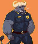  anthro biceps big_muscles chief_bogo clothed clothing disney fully_clothed fur hi_res istani male mammal muscular pecs police solo uniform water_buffalo zootopia 