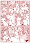  bear black_and_white canine clearing clothing comic duo english_text forest furronika hi_res log male mammal monochrome nipples speech_bubble text tree wood 
