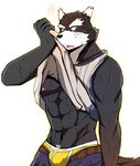  abs anthro bearlovestiger13 biceps black_fur canine clothing dog fur looking_at_viewer male mammal muscular nipples pecs solo underwear 