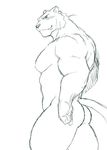  abs biceps big_muscles butt feline looking_at_viewer male mammal manya monochrome muscular nude pecs simple_background solo white_background 