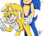  2016 anal anthro big_eyes canine duo fox glans grin gssky male male/male mammal miles_prower mostly_nude open_mouth penis sex signature simple_background sonic_(series) sonic_the_hedgehog tail_grab white_background 