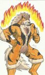  2011 angry anthro arcanine clenched_teeth male muscular nintendo nude pok&eacute;mon simple_background solo standing teeth unknown_artist video_games white_background 