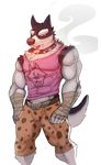  2016 abs anthro biceps canine chest_tuft clothing cuson dog dog_treat doggo fur hi_res looking_at_viewer male mammal muscular muscular_male pecs shirt smoke smoking tank_top tuft undertale video_games 