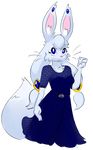  2016 alpha_channel anthro belt blue_eyes blue_theme breasts clothing dress ear_piercing elpatrixf female fur hair hi_res inner_ear_fluff jewelry kriyu lagomorph long_ears looking_at_viewer mammal piercing rabbit simple_background solo transparent_background whiskers white_fur white_hair white_sclera 