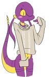  2016 alpha_channel anthro blush bottomless clothed clothing ekans elpatrixf female georgia_(elpatrixf) navel nintendo pok&eacute;mon pok&eacute;morph reptile scalie simple_background skinny snake solo standing sweater transparent_background video_games yellow_eyes 