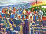  2016 ango76 anthro barefoot canine cigarette city cityscape clothed clothing colored_pencil_(artwork) colorful feline fur group high_place inspired_by_proper_art male mammal mixed_media overalls pen_(artwork) sitting smoking traditional_media_(artwork) watercolor_(artwork) 