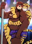  anthro bear bearlovestiger13 clothing duo feline fur hi_res juuichi_mikazuki male male/male mammal morenatsu one_eye_closed tiger torahiko_(morenatsu) underwear wink 