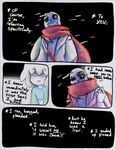  aftertale angry animated_skeleton blood bone clothed clothing comic dialogue english_text geno_sans_(aftertale)_(character) grin human loverofpiggies male mammal melting protagonist_(undertale) scarf skeleton text undead undertale video_games wounded 