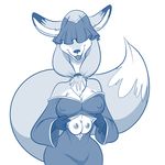  anthro big_breasts big_tail blue_theme breasts canine cleavage clothed clothing female flashing fox kit&#039;s_stepmother lonbluewolf mammal multi_breast nipple_bulge nipples open_mouth poppy_opossum solo veil 