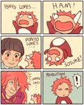  ! animated blush comic english_text eyes_closed female ghibli hair human humor male mammal millionfish open_mouth pink_hair ponyo ponyo_on_a_cliff_by_the_sea smile text 