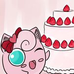  1:1 2016 cake cute digital_media_(artwork) female feral food fruit fur happy jigglypuff looking_at_viewer nintendo one_eye_closed open_mouth pink_theme pok&eacute;mon smile solo strawberry unknown_artist video_games wink 