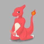  2014 animal_genitalia animal_penis brown_eyes charmeleon cloaca cum cum_on_ground erection feral hi_res holding_penis kairyu211 kneeling looking_at_viewer male nintendo nude penis pok&eacute;mon simple_background solo tongue tongue_out video_games 