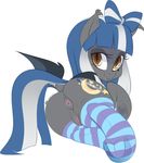  2016 absurd_res anus bat_pony bexxy brown_eyes butt clothing cutie_mark dock fan_character fangs female feral hair hi_res legwear looking_at_viewer looking_back multicolored_hair my_little_pony pussy simple_background smile socks solo two_tone_hair underhoof white_background 
