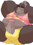  anthro ape arms_above_head balls biceps big_muscles black_fur briefs clothed clothing daire301 erection fur gorilla hi_res male mammal muscular nipples primate shirt solo spread_legs spreading tank_top underwear underwear_aside 