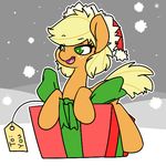  abstact_bg applejack_(mlp) christmas english_text equine female food freckles friendship_is_magic fruit gift green_eyes holidays low_res mammal my_little_pony snow solo text unknown_artist 