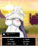  &lt;3 2016 anthro big_breasts boss_monster breasts building caprine clothing detailed digital_media_(artwork) dress female fur goat grass hi_res horn line_art mammal monster nipples outside solo standing sunset text toriel undertale undressing veck video_games white_fur 